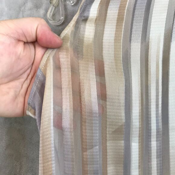 White House Black Market Top Womens XS Tan Gray Stripe Semi Sheer Sleeveless - Picture 4 of 7